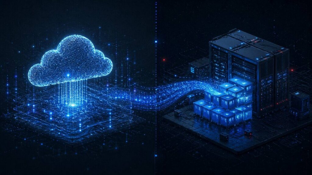 Nube digital conectada con servidores y contenedores propios